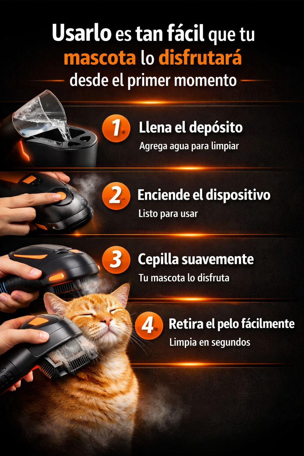 Cepillo a Vapor 2 en 1  Limpieza profunda y masajeador para MASCOTAS