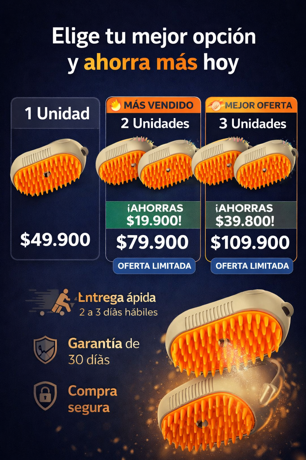 Cepillo a Vapor 2 en 1  Limpieza profunda y masajeador para MASCOTAS